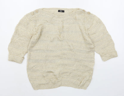 M&Co Womens Beige Boat Neck  Acrylic Pullover Jumper Size M