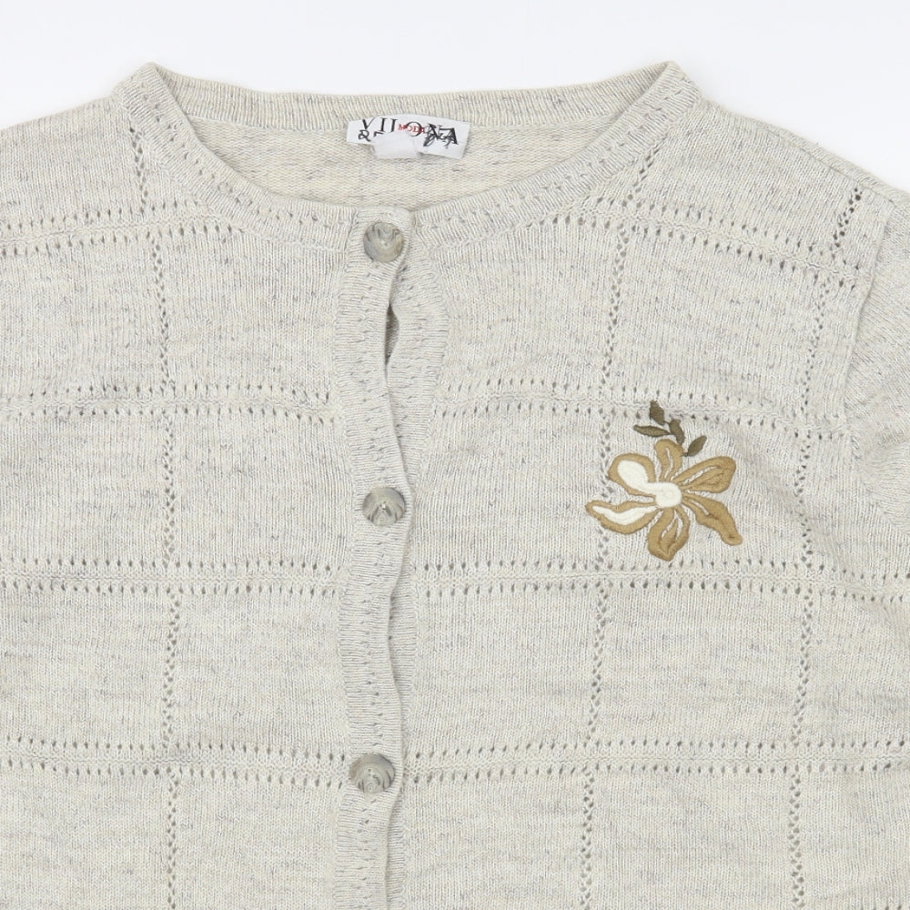 Vilona Womens Beige Boat Neck  Acrylic Cardigan Jumper Size M