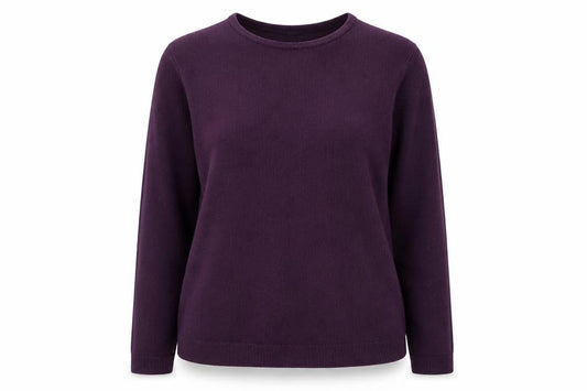 Front view of Intuition women’s purple round neck acrylic jumper, size UK 12