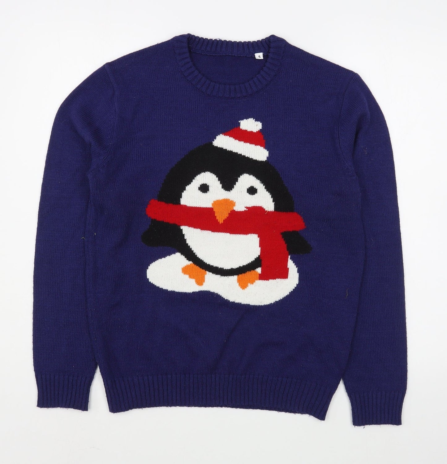 Preworn Mens Blue Round Neck  Acrylic Pullover Jumper Size S