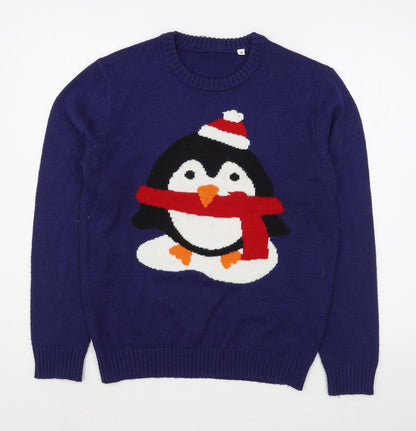 Preworn Mens Blue Round Neck  Acrylic Pullover Jumper Size S