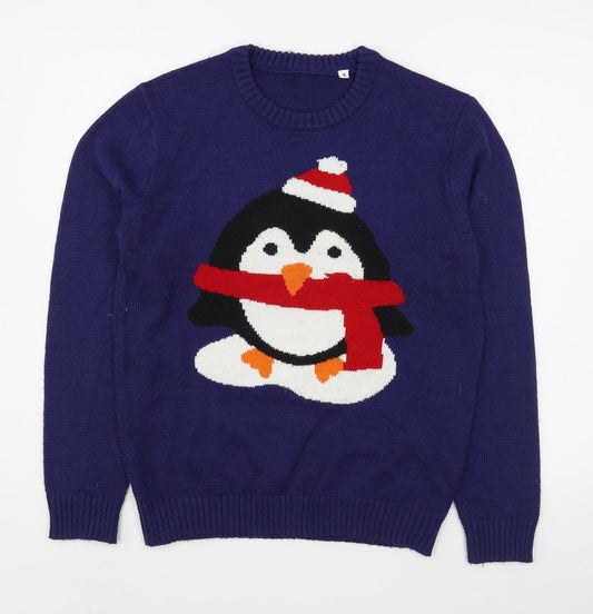 Preworn Mens Blue Round Neck  Acrylic Pullover Jumper Size S