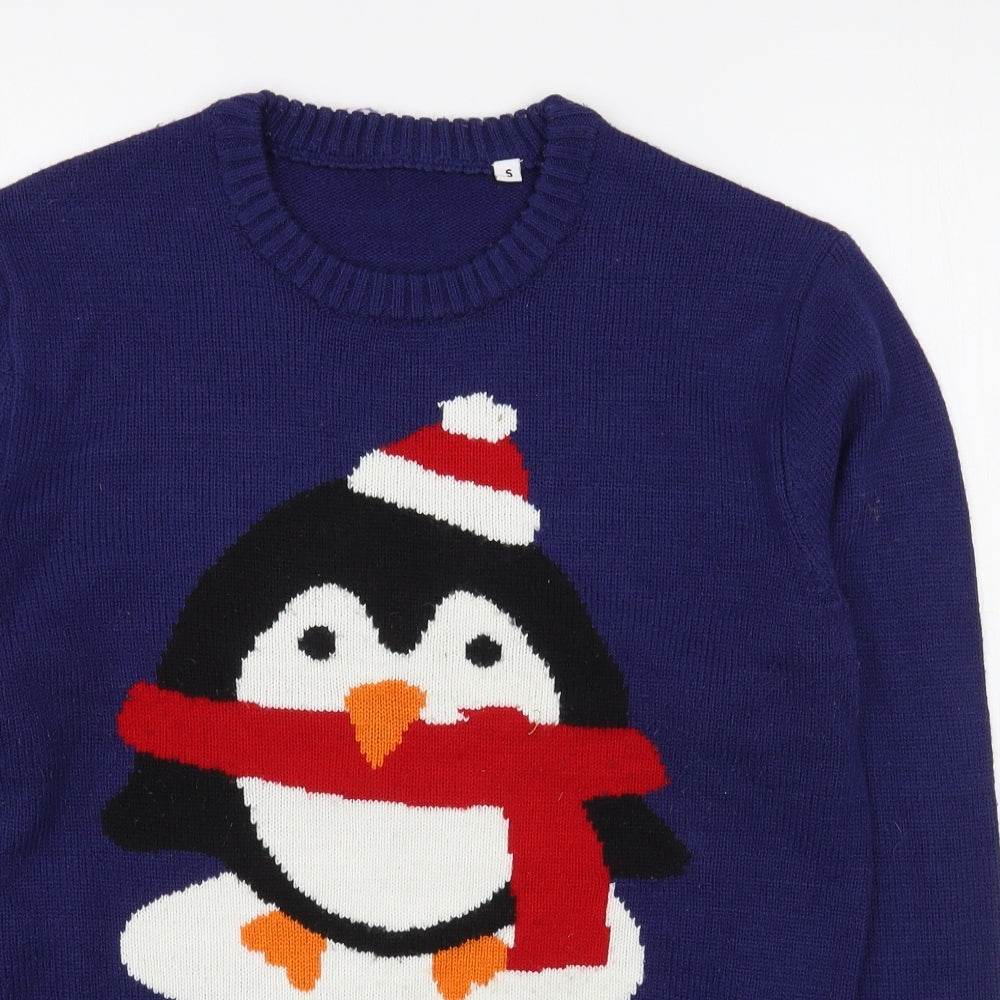 Preworn Mens Blue Round Neck  Acrylic Pullover Jumper Size S