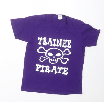 Front view of Gildan boys’ purple cotton basic t-shirt, size 5-6, years crew neck pullover