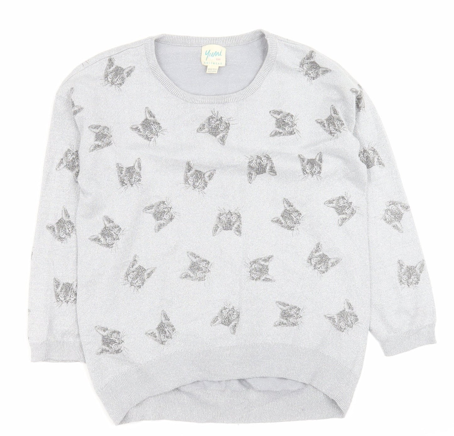 Yumi Girl Girls Grey Crew Neck Geometric Viscose Pullover Jumper Size 11-12 Years  Pullover