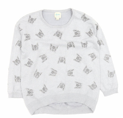 Yumi Girl Girls Grey Crew Neck Geometric Viscose Pullover Jumper Size 11-12 Years  Pullover