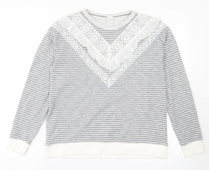 Falmer Womens Grey Crew Neck Striped Polyester Pullover Jumper Size 12