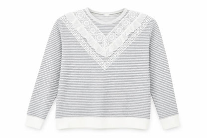 Falmer Heritage Womens Grey Crew Neck Striped Polyester Pullover Jumper Size 12