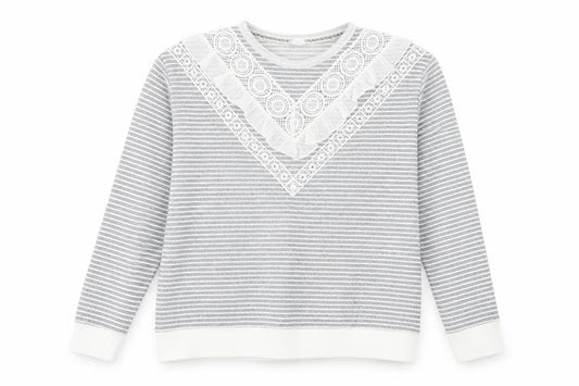 Falmer Heritage Womens Grey Crew Neck Striped Polyester Pullover Jumper Size 12