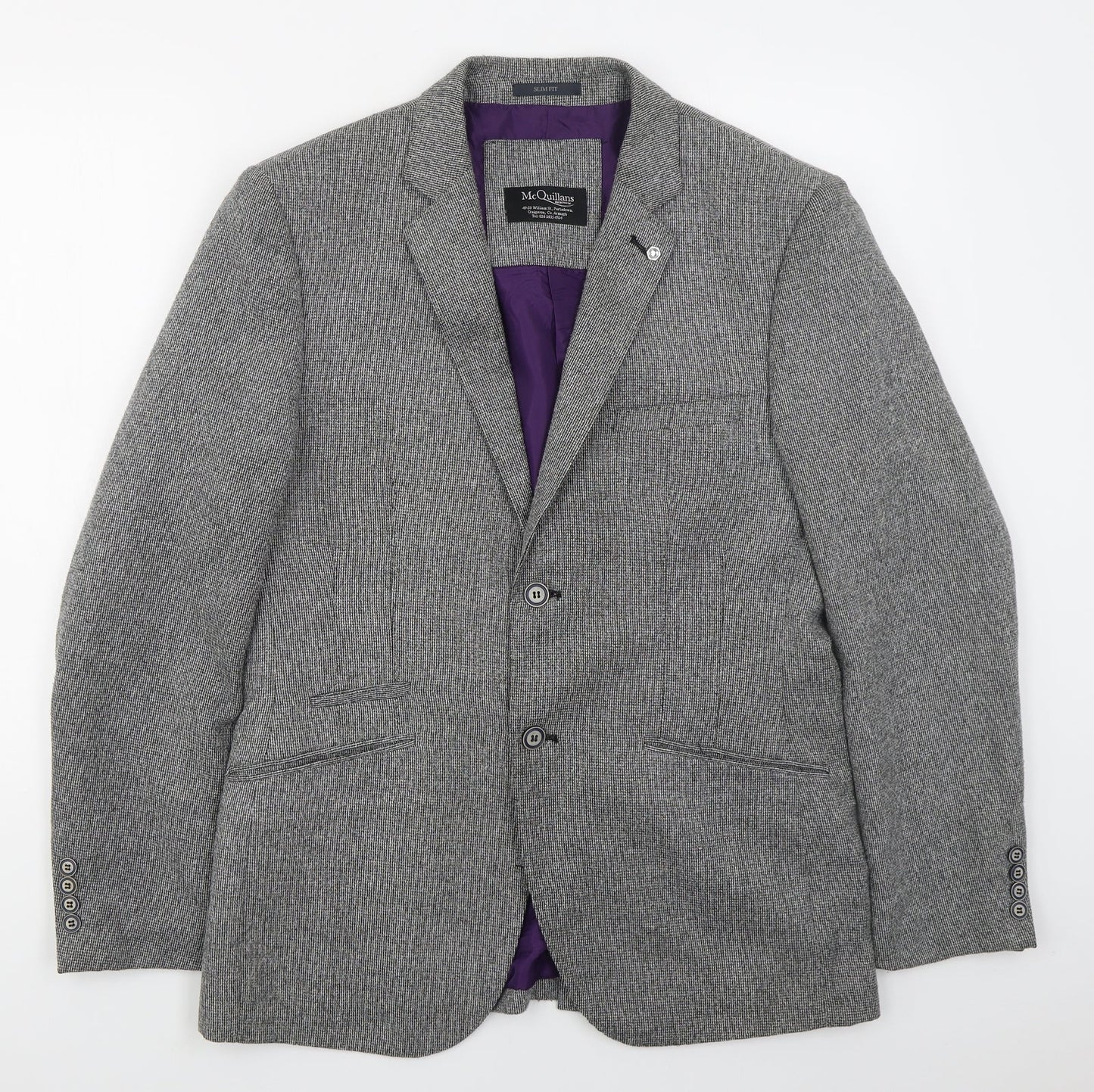 McQuillans Mens Grey  Polyester Jacket Suit Jacket Size 40