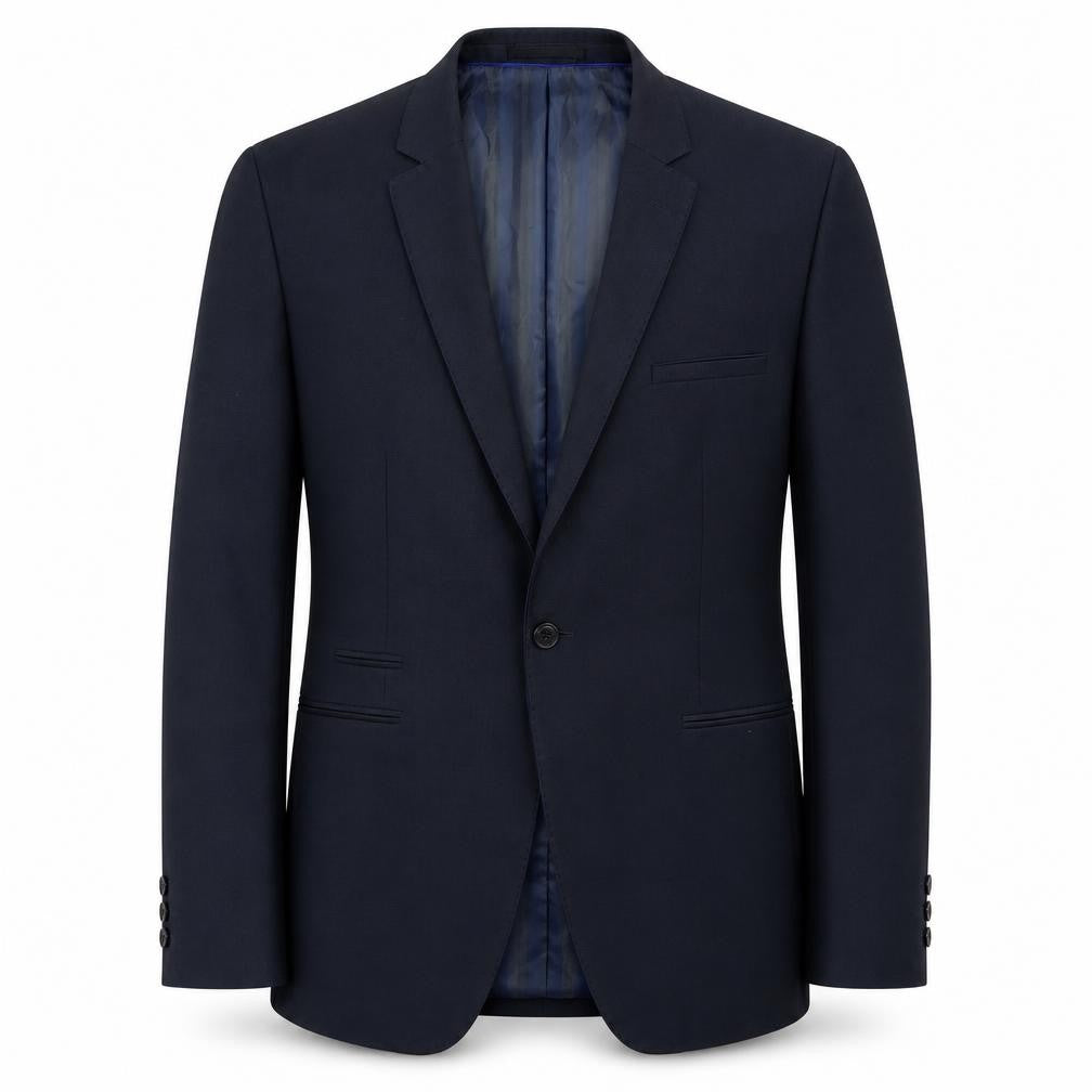 Front view of Identkit men’s blue polyester jacket suit jacket, size 40