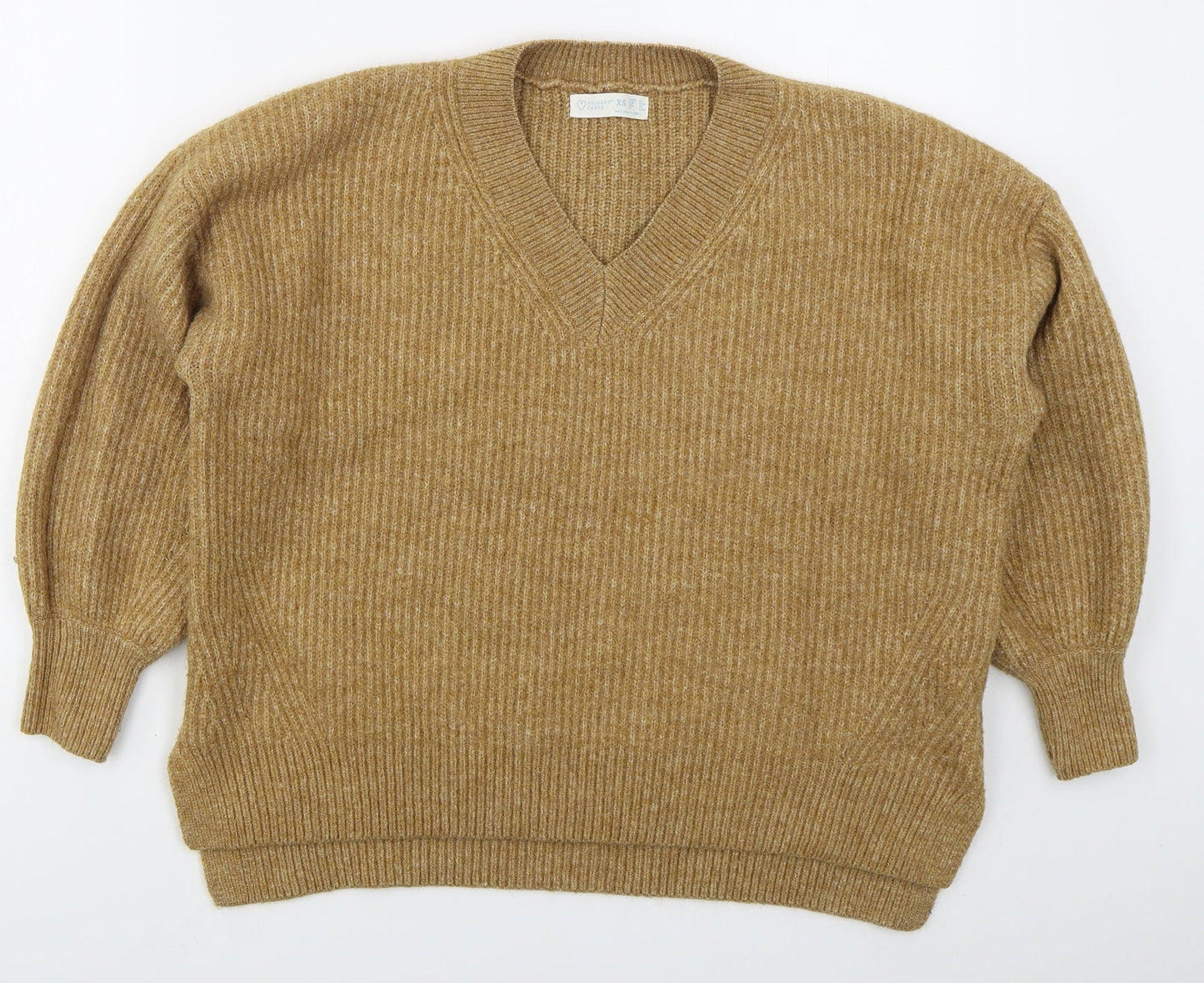 Primark Womens Beige V-Neck  Acrylic Pullover Jumper Size 6