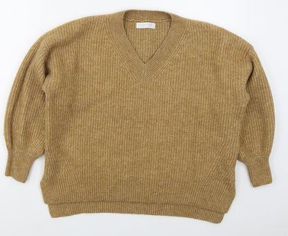 Primark Womens Beige V-Neck  Acrylic Pullover Jumper Size 6