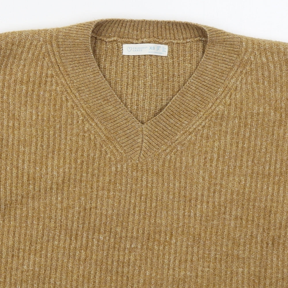 Primark Womens Beige V-Neck  Acrylic Pullover Jumper Size 6