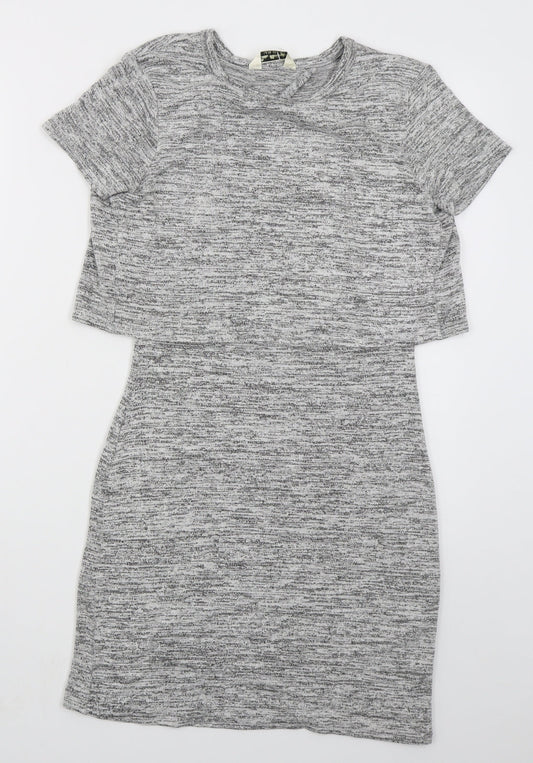 Miss Selfridge Womens Grey  Viscose Bodycon  Size 6  Crew Neck Pullover