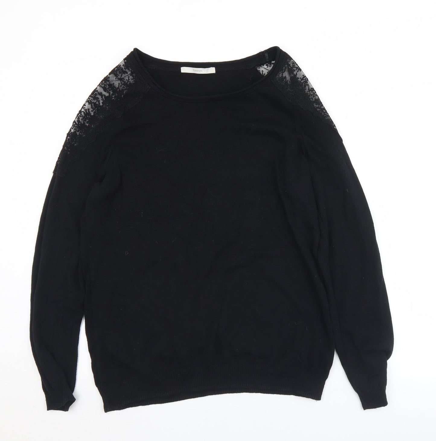 Geoerge Womens Black Round Neck  Cotton Pullover Jumper Size 12   - Lace detail