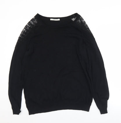 Geoerge Womens Black Round Neck  Cotton Pullover Jumper Size 12   - Lace detail