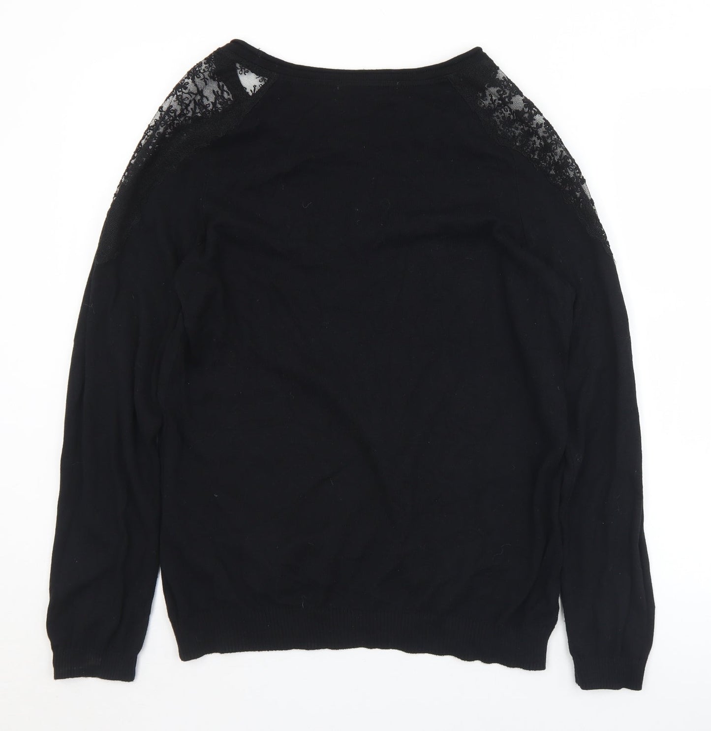 Geoerge Womens Black Round Neck  Cotton Pullover Jumper Size 12   - Lace detail
