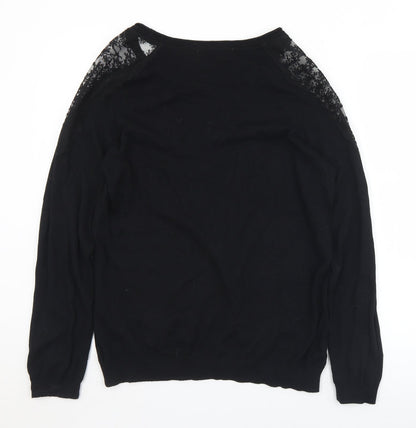 Geoerge Womens Black Round Neck  Cotton Pullover Jumper Size 12   - Lace detail