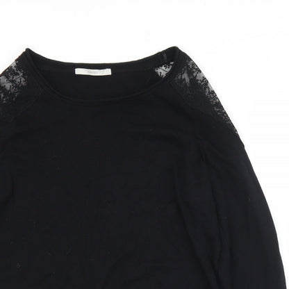 Geoerge Womens Black Round Neck  Cotton Pullover Jumper Size 12   - Lace detail