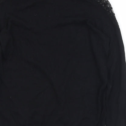 Geoerge Womens Black Round Neck  Cotton Pullover Jumper Size 12   - Lace detail