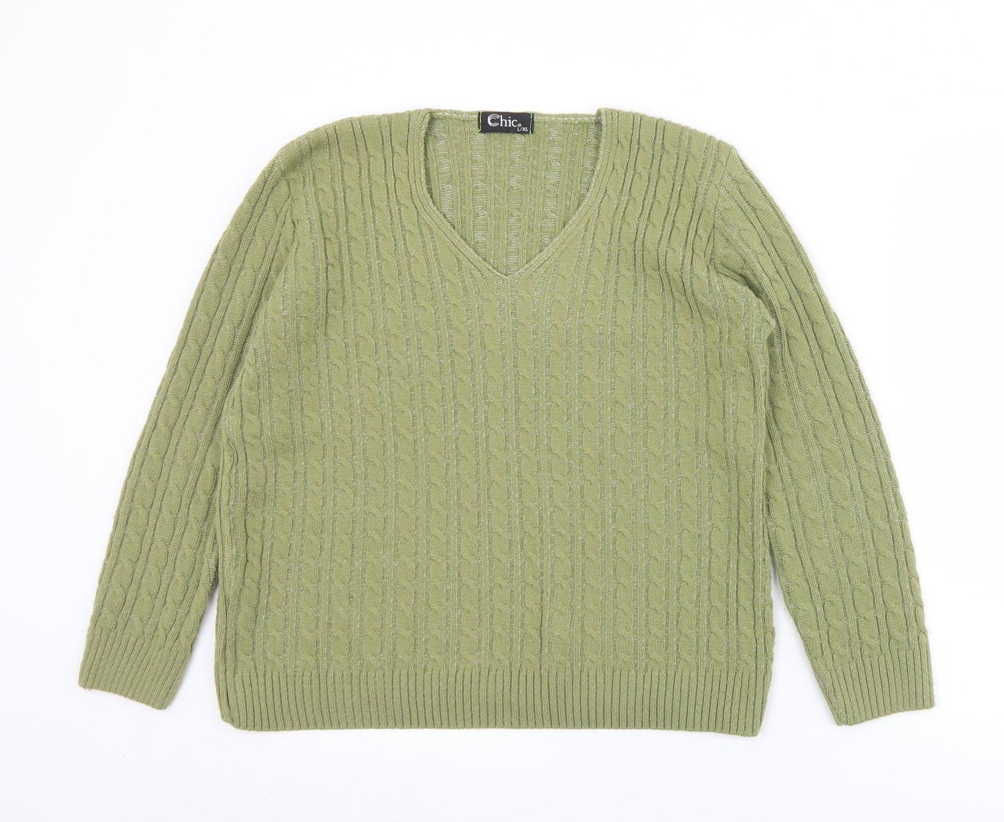 Womens UK Size L CHIC Green Pullover Jumper