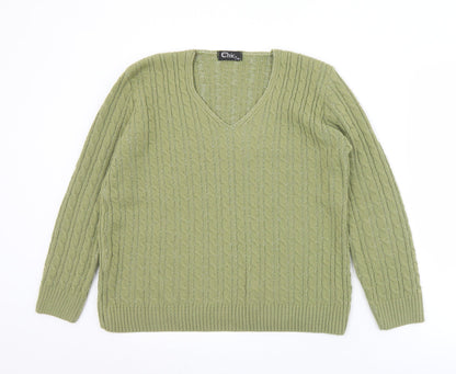 Womens UK Size L CHIC Green Pullover Jumper