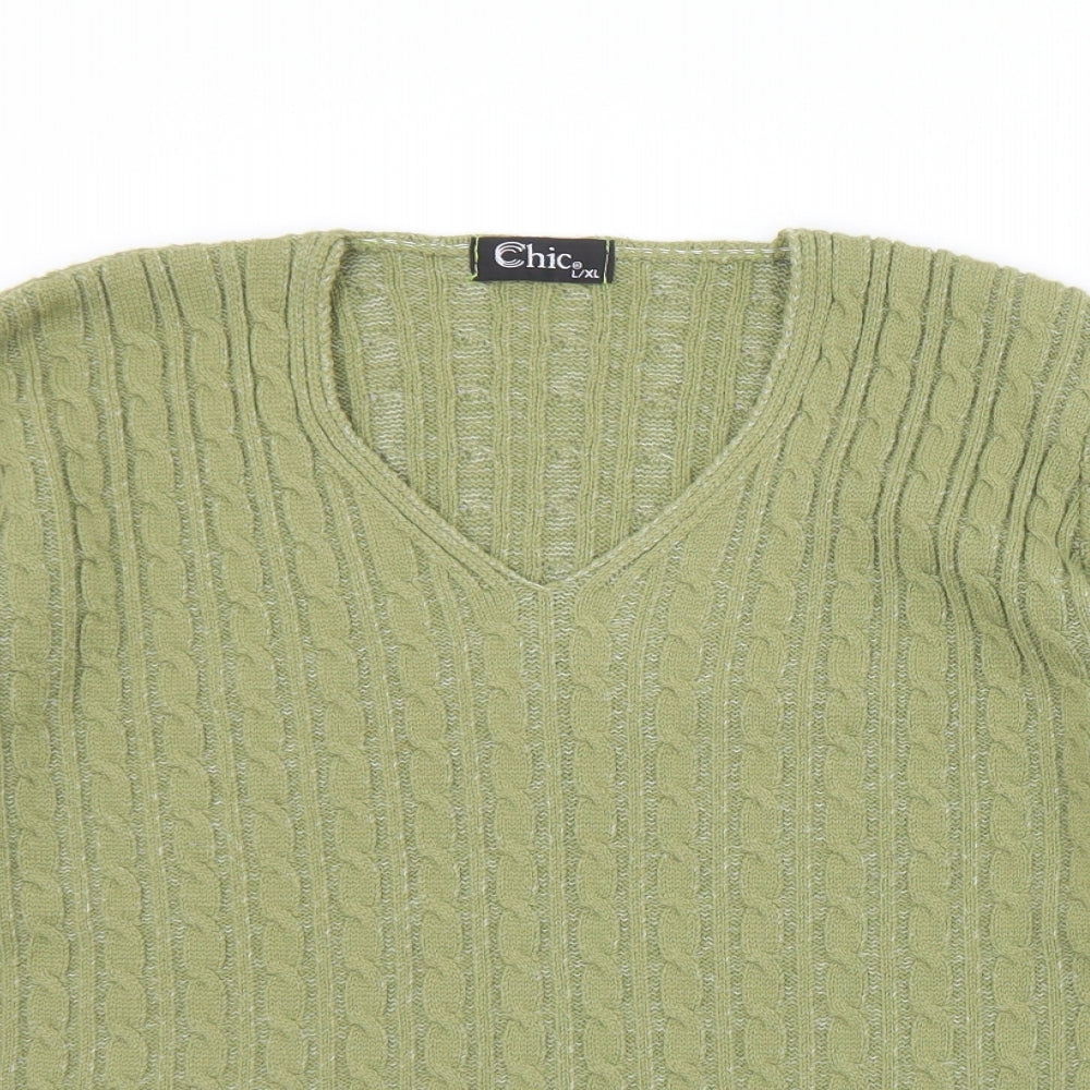 Womens UK Size L CHIC Green Pullover Jumper