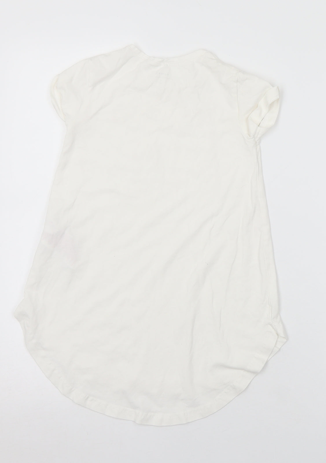 name it Girls White Floral Cotton Tunic T-Shirt Size 6 Years Crew Neck  - Slogan