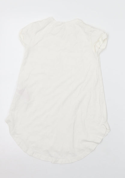 name it Girls White Floral Cotton Tunic T-Shirt Size 6 Years Crew Neck  - Slogan