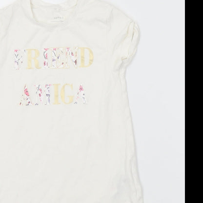name it Girls White Floral Cotton Tunic T-Shirt Size 6 Years Crew Neck  - Slogan