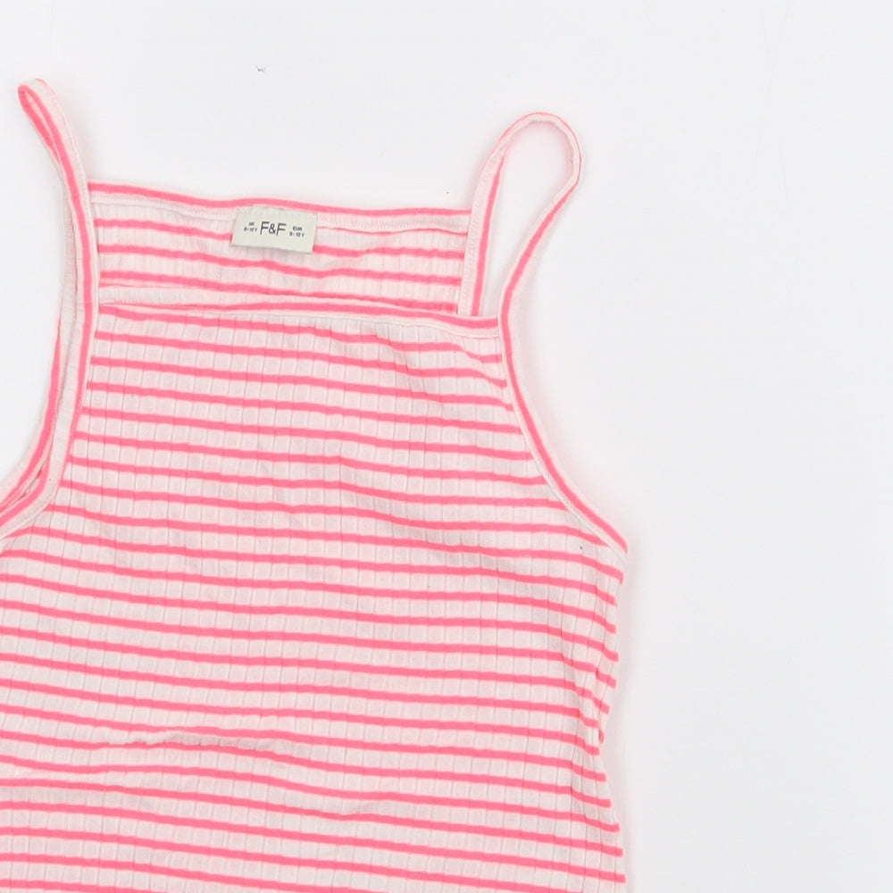 F&F Girls Pink Striped Polyester Camisole Tank Size 9-10 Years Halter