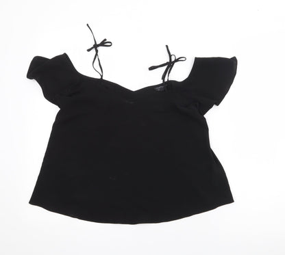 Topshpo Womens Black  Polyester Basic Blouse Size 8 V-Neck