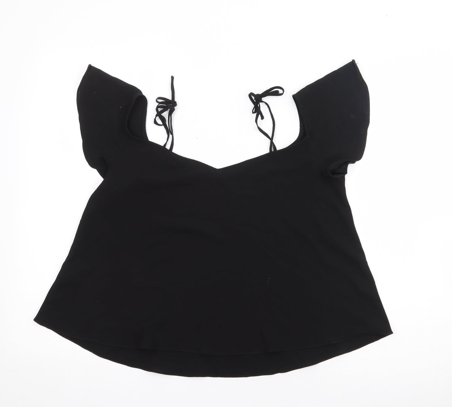 Topshpo Womens Black  Polyester Basic Blouse Size 8 V-Neck