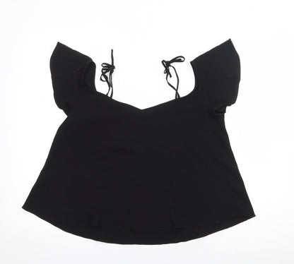 Topshpo Womens Black  Polyester Basic Blouse Size 8 V-Neck