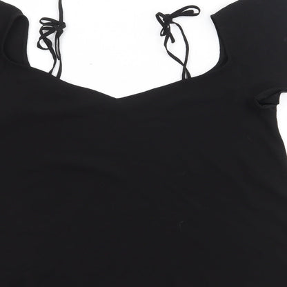 Topshpo Womens Black  Polyester Basic Blouse Size 8 V-Neck