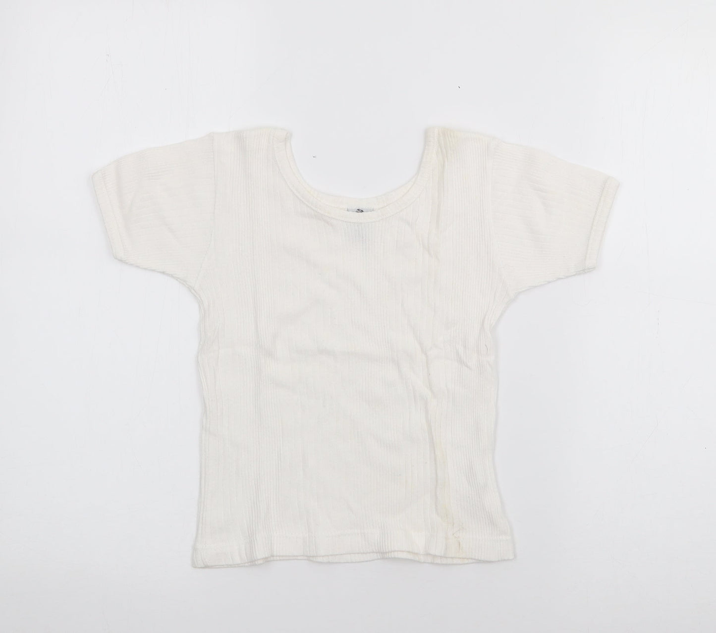 COCO Girls White  Cotton Pullover T-Shirt Size 6 Years Scoop Neck