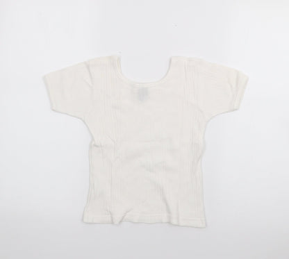 COCO Girls White  Cotton Pullover T-Shirt Size 6 Years Scoop Neck