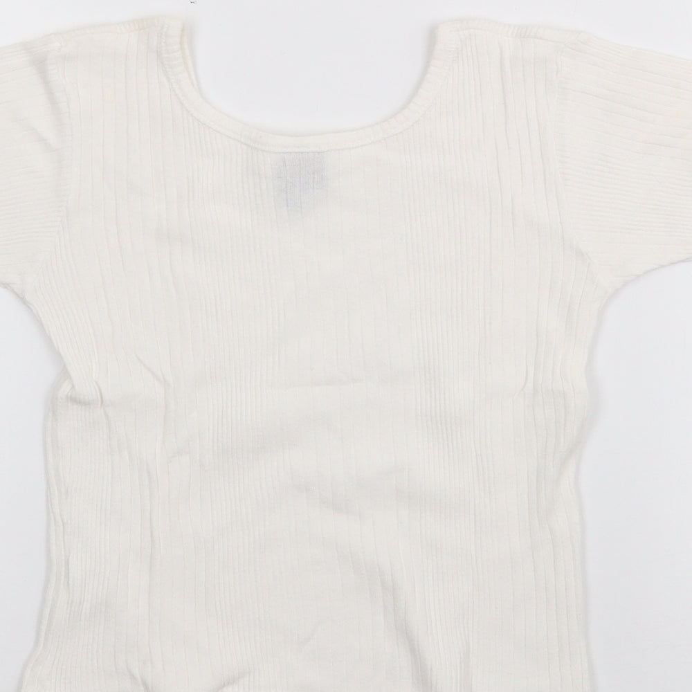 COCO Girls White  Cotton Pullover T-Shirt Size 6 Years Scoop Neck