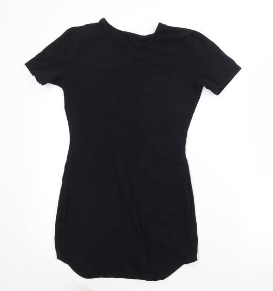 Preowrn Girls Black  Cotton T-Shirt Dress  Size M  Round Neck
