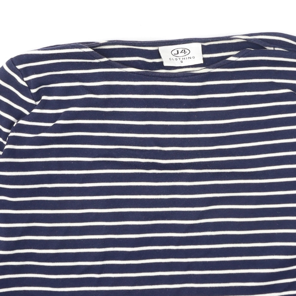 J4 Clothing Womens Black Striped Cotton Basic T-Shirt Size S Round Neck
