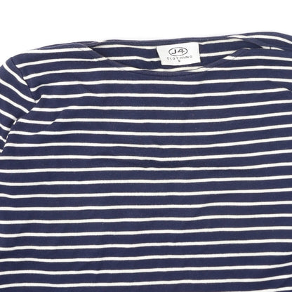 J4 Clothing Womens Black Striped Cotton Basic T-Shirt Size S Round Neck