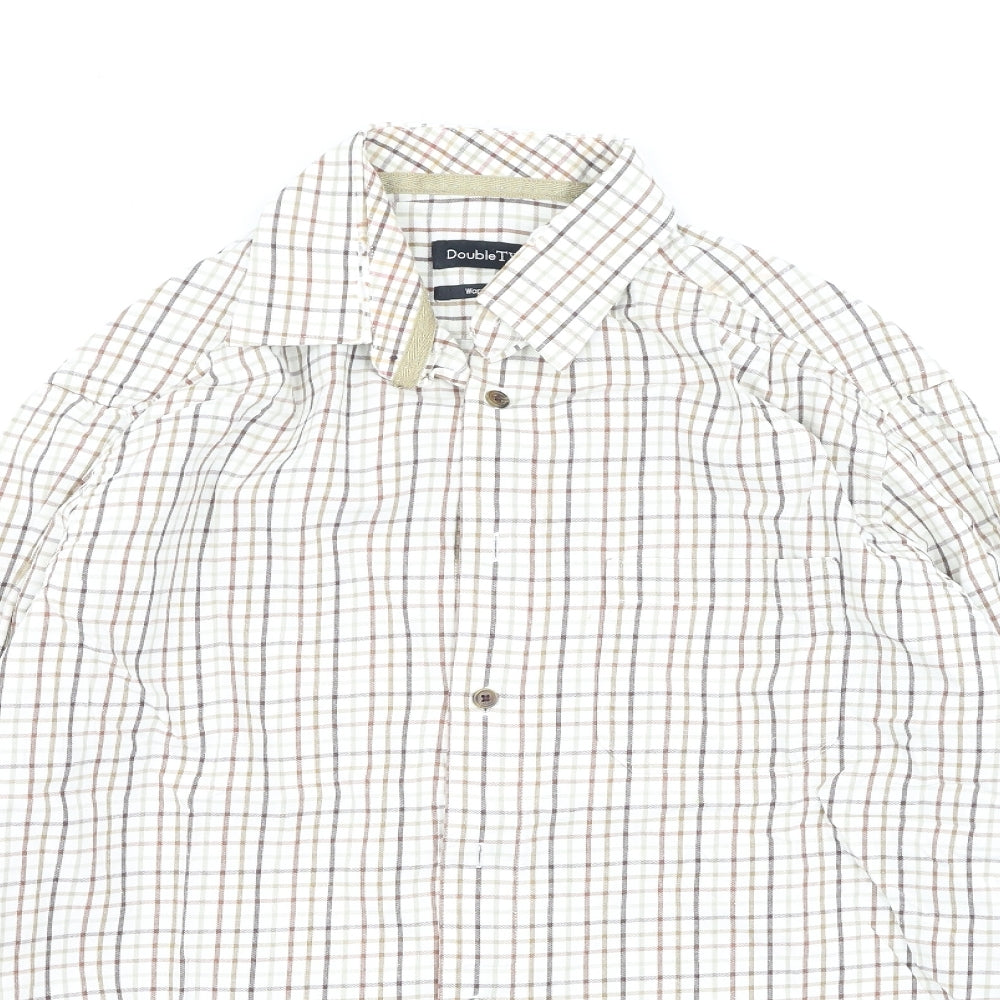 Double TWO Mens Beige Plaid Cotton  Polo Size 40 Collared