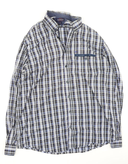 Oakman Mens Blue Plaid Cotton  Polo Size L Collared