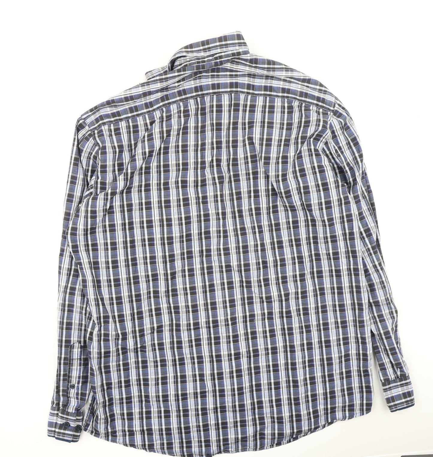 Oakman Mens Blue Plaid Cotton  Polo Size L Collared