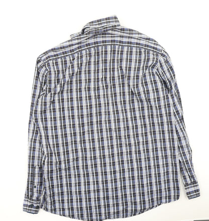 Oakman Mens Blue Plaid Cotton  Polo Size L Collared