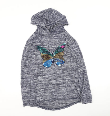 Debenhams Girls Blue  Polyester Pullover Hoodie Size 11-12 Years   - Butterflies