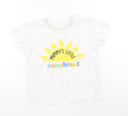 Preworn Girls White  Cotton Basic Casual Size 2-3 Years Round Neck