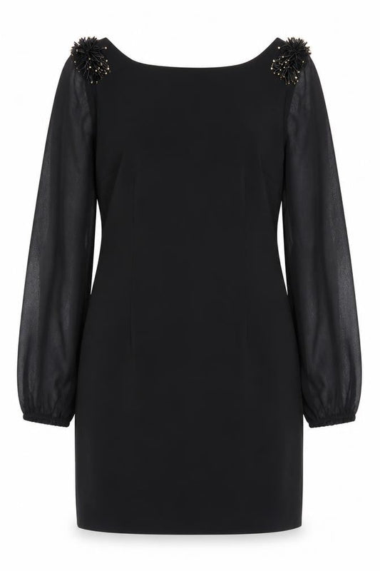 Front view of Miusol women’s black acrylic mini, size XL, square neck zip