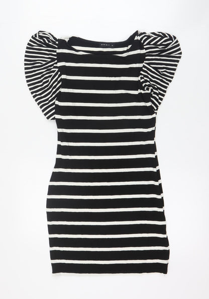 Exhibit Womens Black Striped Viscose Bodycon  Size 10  Round Neck Pullover